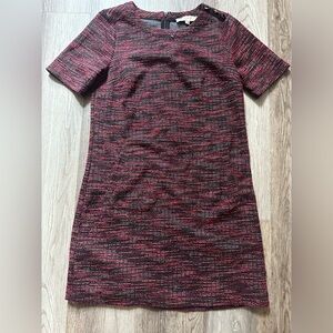 LOFT Red Tweed Short Sleeve Shift Dress Size S